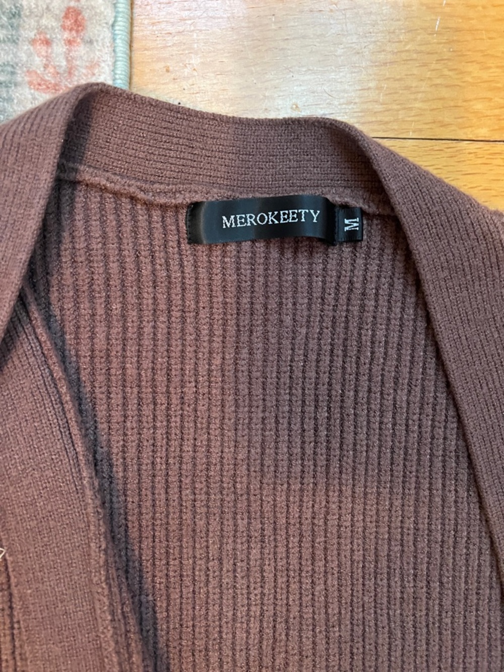 Brown Ribbed Button-Front Cardigan - Picture 3 of 3